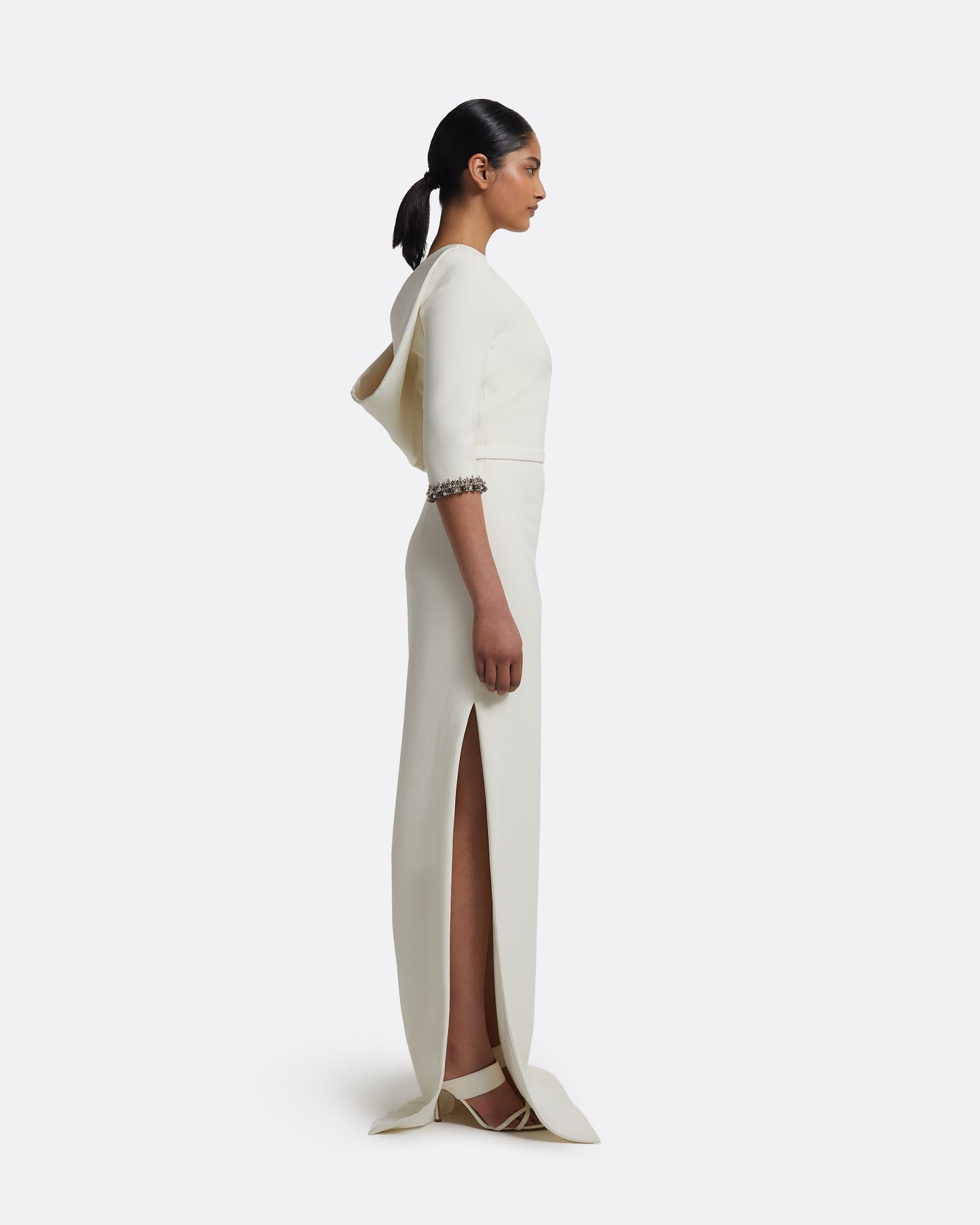 Amaris Long Dress in Ivory with Gunmetal