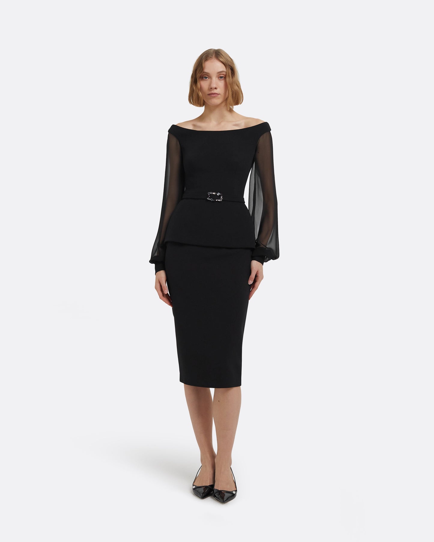 Breena Top in Black with Embellished Belt