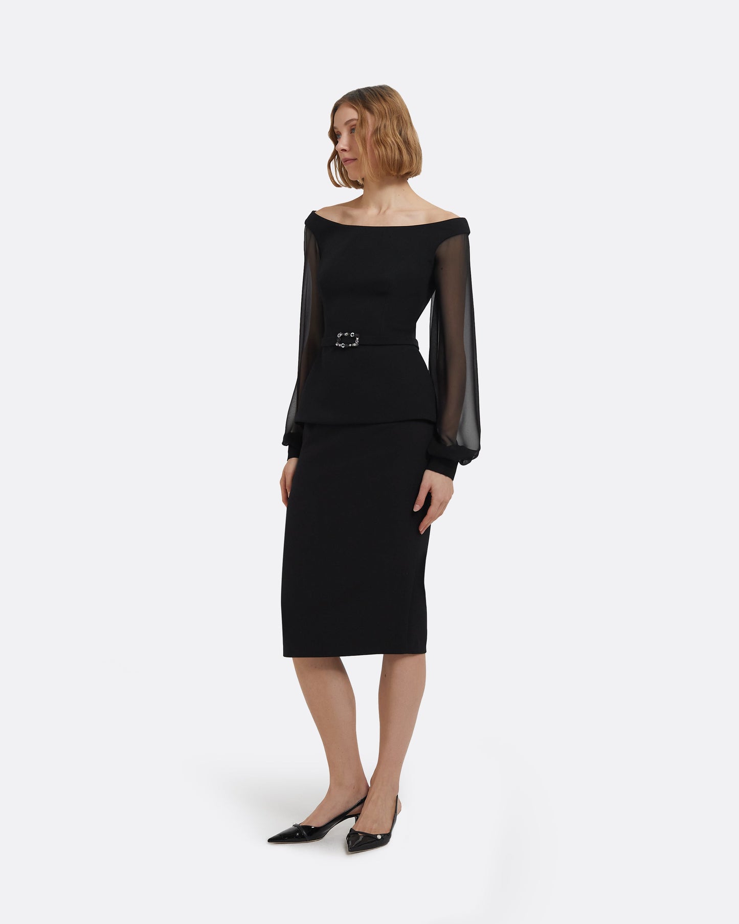 Breena Top in Black with Embellished Belt